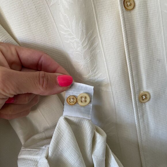 Tommy Bahama Beige Long Sleeve Button-Up Shirt M Silk Blend Textured Palm Leaf - Picture 7 of 9